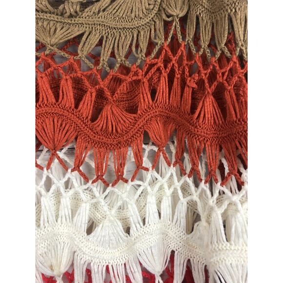 VIVID COLLECTION OF NY Sweater Womens medium Crochet Poncho Coral Cream Layering - Picture 4 of 4